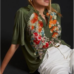 Anthro Tiny Eliana Embroidered Half-Sleeve Top